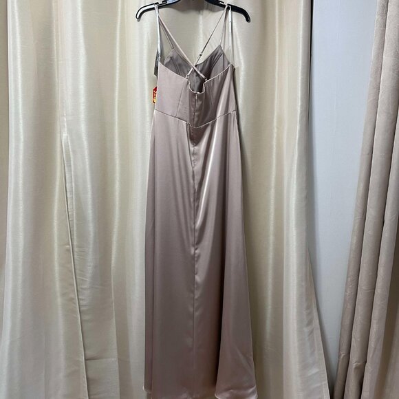 Bridesmaid Dress Size 12 Taupe Slim A-line w/Slit - Picture 6 of 7